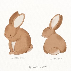 May include: Two illustrations of brown rabbits with white inner ears. The rabbits are drawn in a soft, watercolor style. The rabbit on the left is looking down, while the rabbit on the right is looking to the side. The text "by Jenteva Art" is at the bottom of the image.
