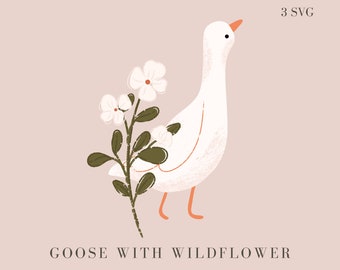 Cute Goose with Wildflower Clipart, Goose SVG, Flower Clipart, Cute Goose PNG, Nursery Wall Art, Goose Illustration, Cute Goose SVG