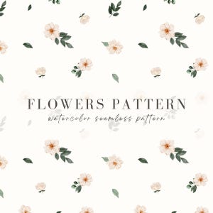 Watercolor Flowers Seamless Pattern, White Wildflower Digital Paper, Sublimation for Fabric, Scrapbook Floral Pattern PNG