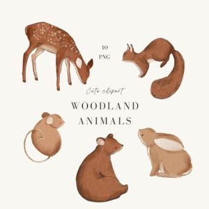 Clipart animaux des bois, lapin PNG, écureuil Clipart, ours mignon PNG, Illustrations de cerfs, souris PNG, art mural chambre d'enfant, animaux dessinés à la main