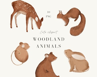 Clipart animaux de la forêt : illustrations PNG pour chambre d'enfant (téléchargement numérique)