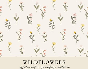 Watercolor Wildflower Seamless Pattern: Floral Digital Paper (PNG)
