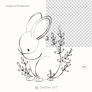 Line Art Bunny SVG, Cute Rabbit and Floral SVG, Cute Bunny Outline ...