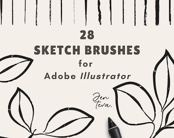 Adobe Illustrator Sketch Brushes: 28 Hand-Drawn Pencil Texture Line Brush Set, Digital Drawing Tools (AI Files)