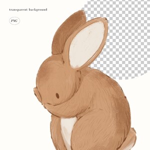 May include: A brown and white cartoon bunny rabbit with its head down, looking sad. The bunny is sitting on a white background.
