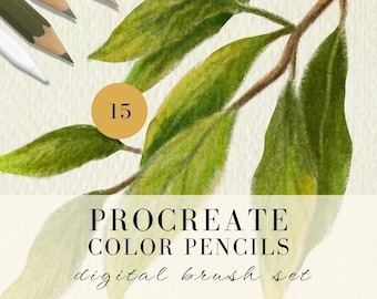 Procreate Color Pencil Brushes: 15 Realistic Drawing Brushes with Paper Textures and Color Palettes (Digital Download)