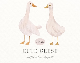 Watercolor Cute Geese, Watercolor Goose PNG, Goose Clipart, Cute Animals PNG, Watercolor Animals, Watercolor Goose Illustration
