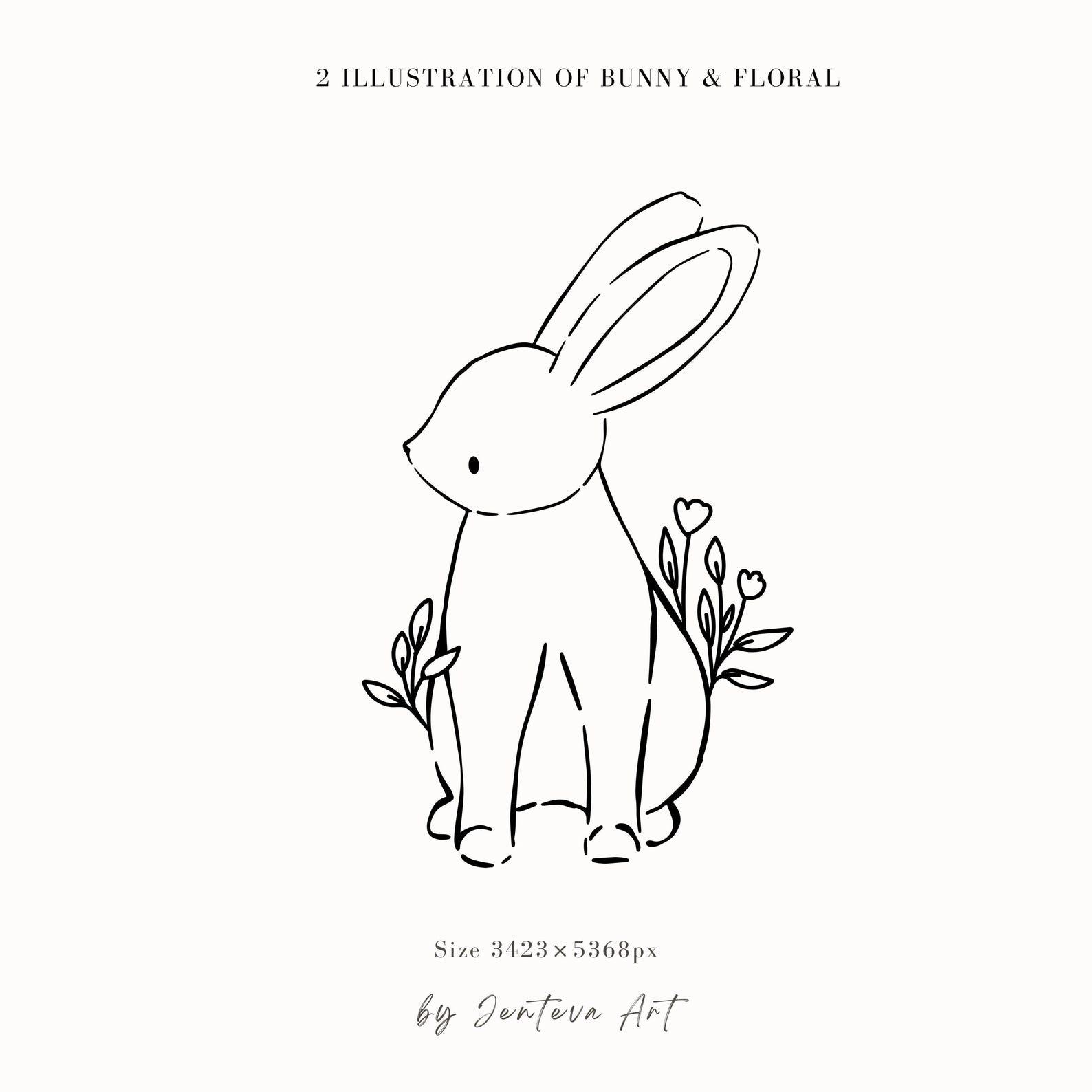 Bunny Line Art SVG: Floral Rabbit Clipart (PNG, SVG) - Etsy