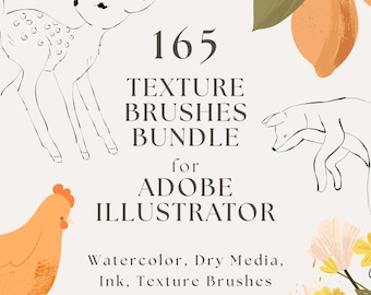 Adobe Illustrator Brush Bundle: Dry Media, Watercolor, Texture, Ink Brushes (165 brushes, Digital Download)