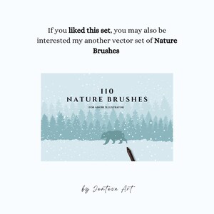 May include: A blue and white illustration of a snowy forest with a bear walking through the snow. The text "110 NATURE BRUSHES FOR ADOBE ILLUSTRATOR" is at the top of the image. The text "by Jenteva Art" is at the bottom of the image.