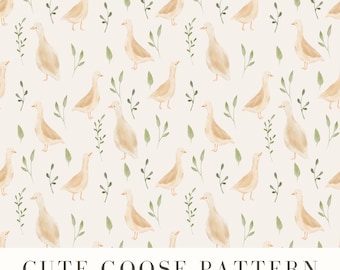 Watercolor Goose Seamless Pattern: Floral Digital Paper (PNG, JPG)