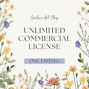 Commercial License for One Listing: Unlimited Physical or Digital End Products, No Credit Required