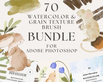 Photoshop Brush Bundle: Watercolor & Texture Brushes, Paper Textures (70 brushes, Digital Download)
