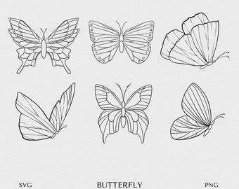 Butterfly line art, butterfly svg, butterfly vector illustration, butterfly png, insects svg, butterfly clip art - PNG, SVG - Commercial Use