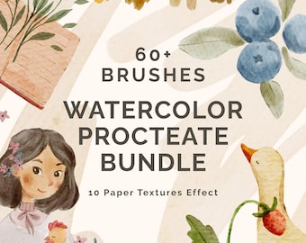 Watercolor Procreate Brush Bundle: 60 Realistic Brushes and Paper Textures for Digital Artists