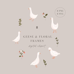 Goose & Floral Frames Clipart, Vector Goose Illustrations (8 PNG, SVG)