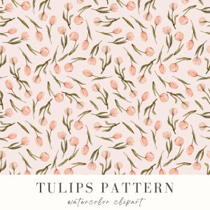 Aquarell Tulpen Nahtlose Muster Digitales Papier Kräuter Rosa Tulpen PNG Blumen Digitales Papier Sublimation für Stoff Sammelalbum Blumenmuster