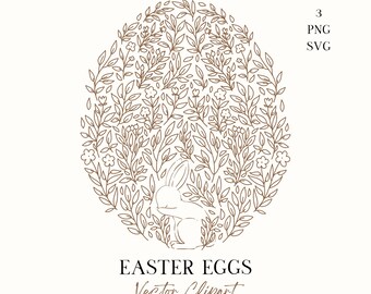 Blumen Ostereier Rahmen: Bunny Line Art SVG, PNG (Digital Download)