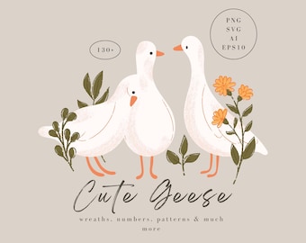 Clipart SVG de Ganso e Flores Silvestres: Coroas de Flores, Molduras, Padrões, Números (130 PNG, SVG, Download Digital)