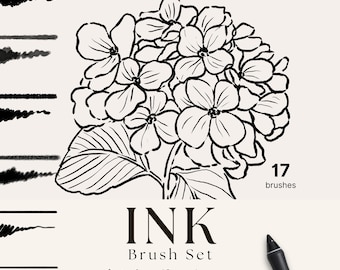 Photoshop Ink Brushes: Digital Inking Brush Set (17 Brushes)