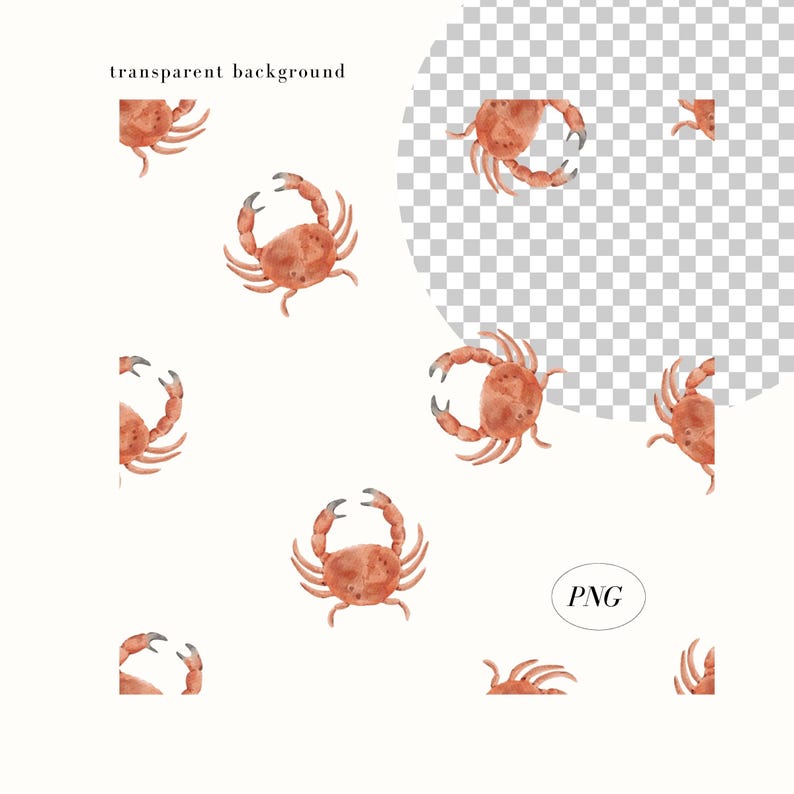 Watercolor Crab Seamless Pattern: Under Sea Digital Paper (PNG, JPG ...