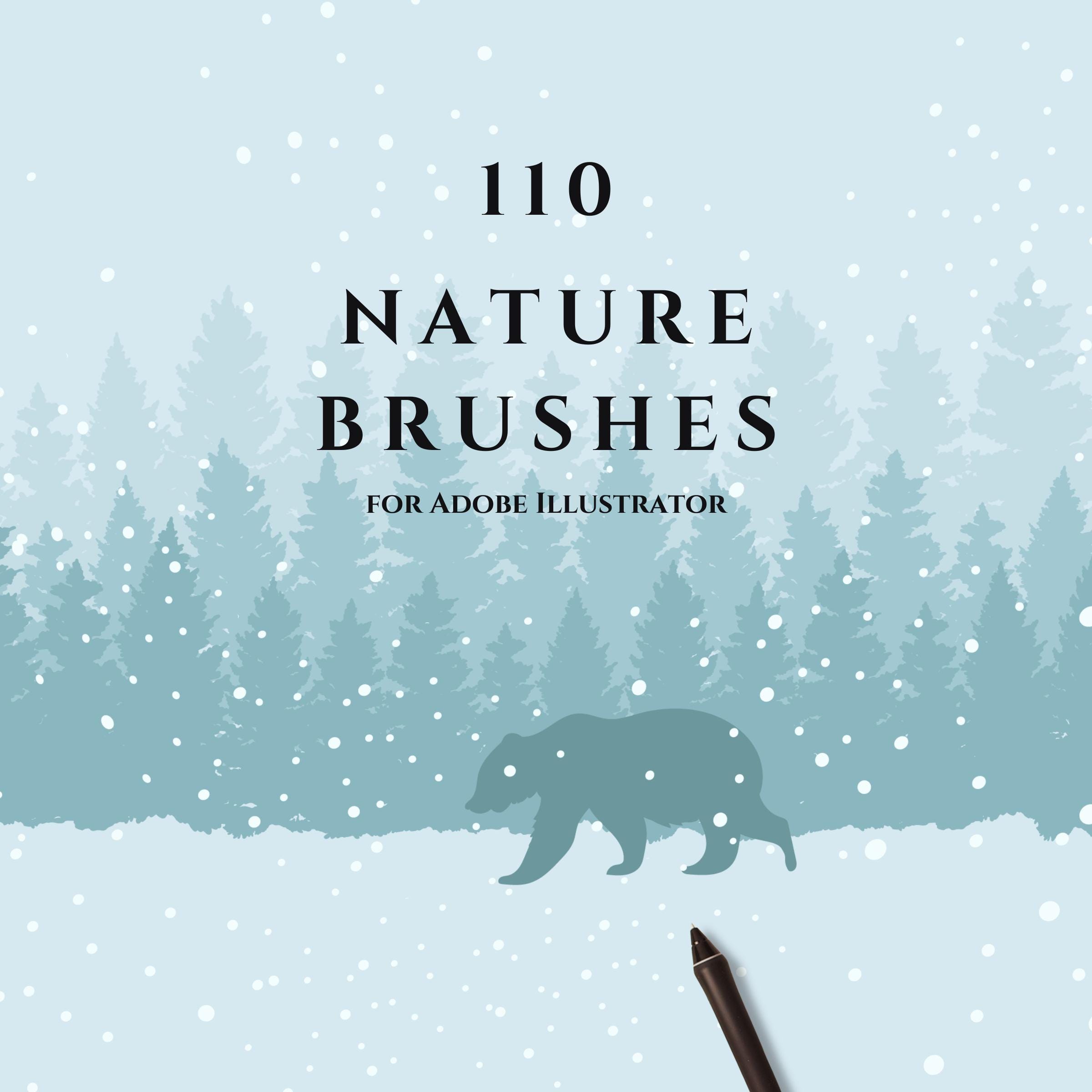 Adobe Illustrator Brushes, Nature Brush Kit, Foliage Brush Set, Vector Trees, Animals, Clouds, Floral, Grass, Leaves Stamps for Landscape