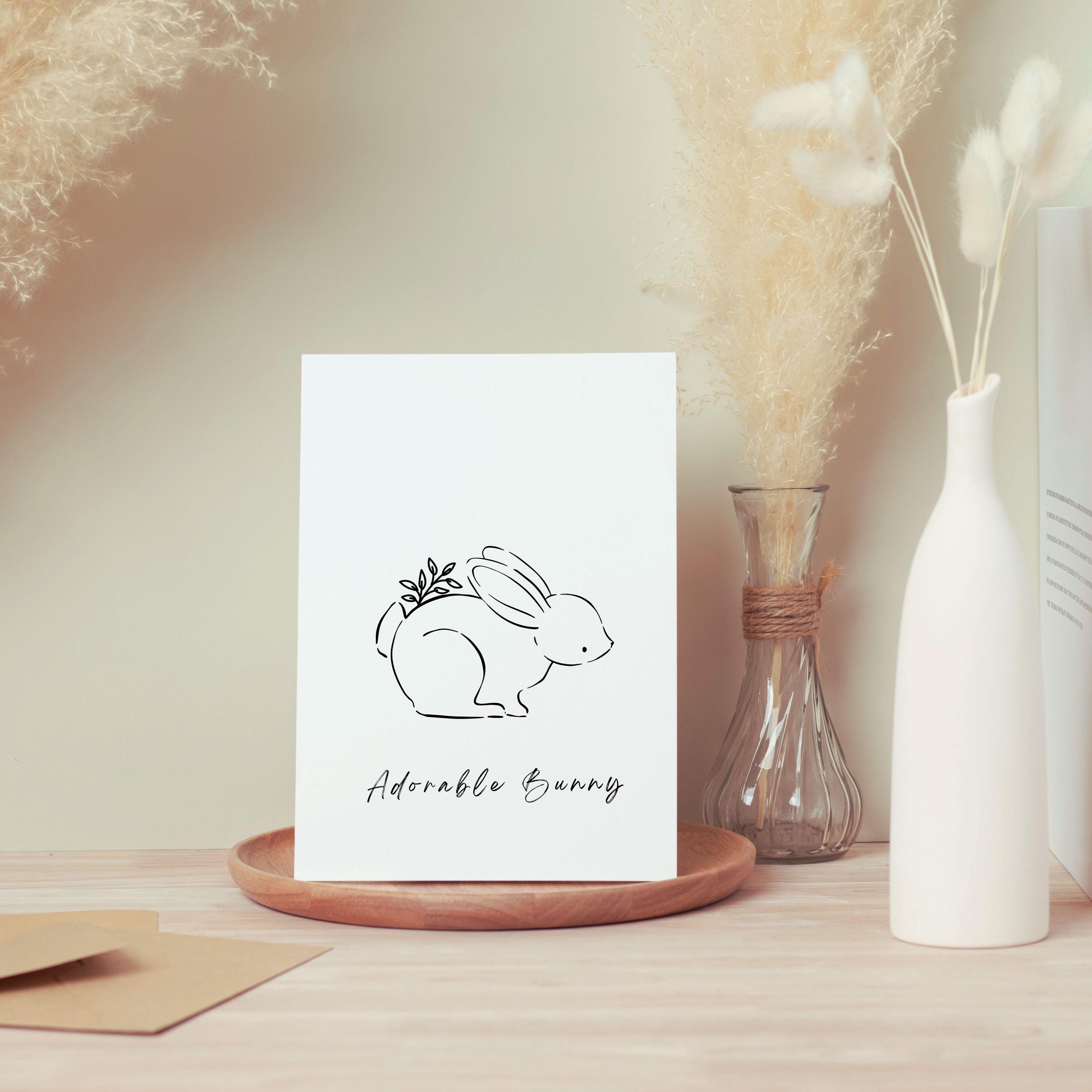 Bunny Line Art SVG: Floral Rabbit Clipart (PNG, SVG) - Etsy