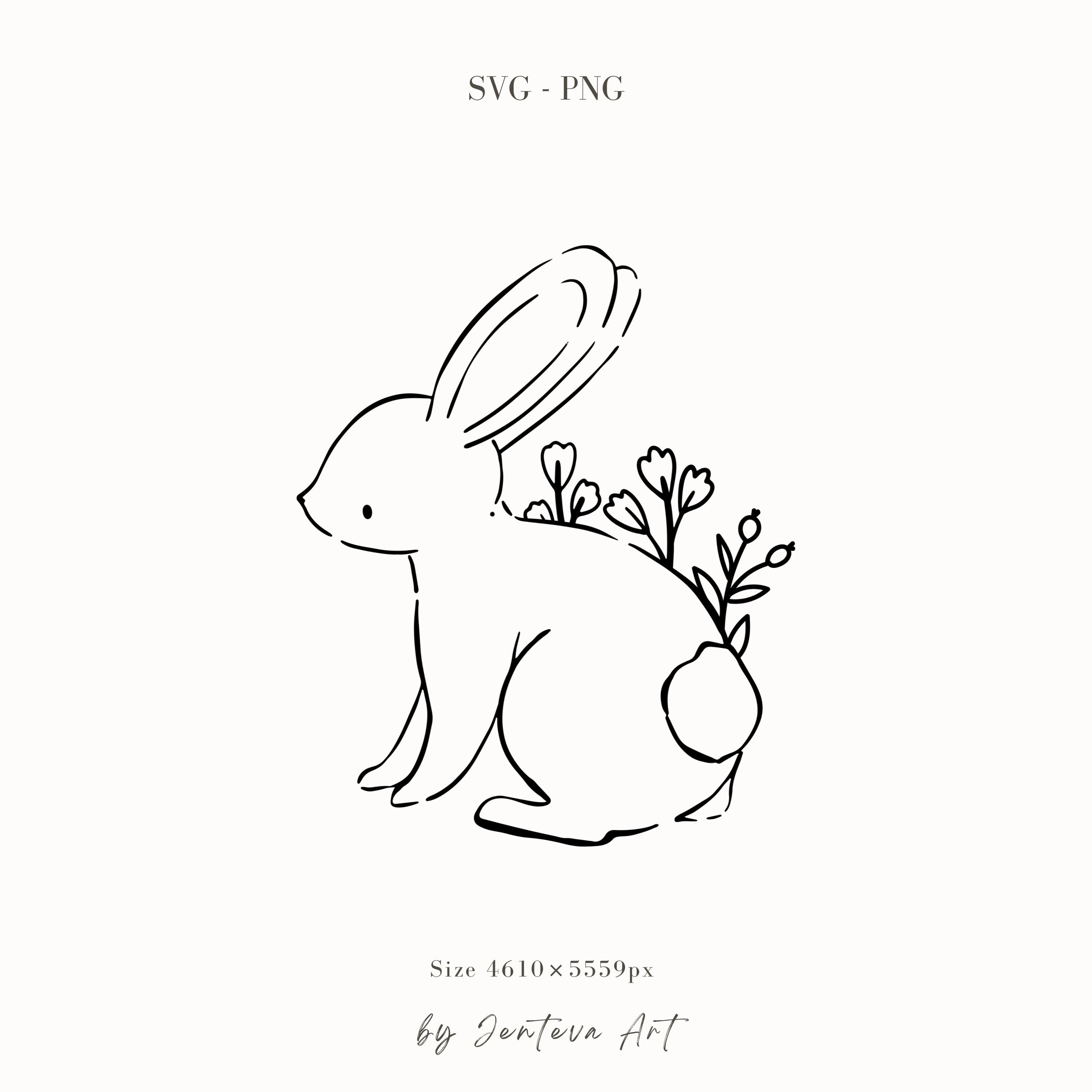 Line Art Bunny Clipart, Floral Rabbit SVG, Hand Drawn (PNG, SVG) - Etsy