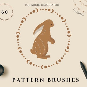 Pinceaux pour bordures Adobe Illustrator, jeu de pinceaux vectoriels, pinceaux décoratifs géométriques, célestes, floraux, kit de pinceaux Illustrator pour cadres