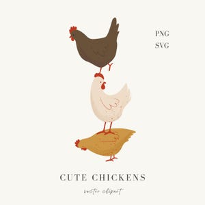 Ensemble SVG & PNG de poulet de basse-cour sucré, collection de cliparts poule dessinée à la main