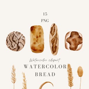 Clipart pain aquarelle, boulangerie aquarelle PNG, clipart baguette, pain PNG, blé aquarelle, clipart aquarelle, Illustrations dessinées à la main