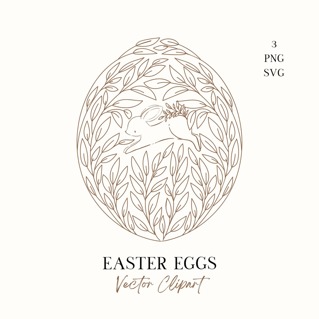 Easter Eggs SVG, Line Art Eggs With Bunny and Floral Clipart, Easter ...