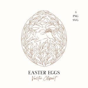 Huevos de Pascua SVG, Huevos de arte lineal con conejito y clipart floral, Ilustraciones de Pascua dibujadas a mano, Conejos de contorno SVG, Marco de Pascua SVG