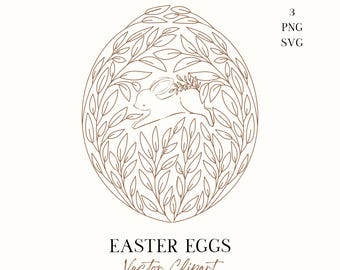 Line Art Osterei SVG: Häschen & Blumen Clipart (PNG, SVG)
