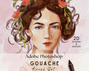 Gouache Photoshop Brushes, Realistic Brush Set, Canvas Textures (Digital Download, 20 Brushes)