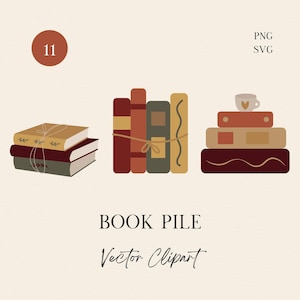Pile Book SVG, Book SVG bundle, Books with Cup & Floral, Reading Book, Stack Books PNG, Shelf with Books, Hand Drawn Notebook Clipart