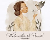 Procreate Watercolor Brush Set: Realistic Digital Painting Kit, Pencil Sketch Brushes, Canvas Textures