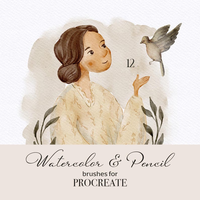 Conjunto de pincéis de aquarela Procreate: kit de pintura digital realista, pincéis para esboços a lápis, texturas de tela imagem 1
