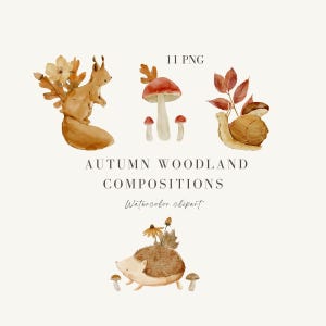 Compositions automne aquarelle animaux de la forêt, renard aquarelle, cerf, escargot, clipart hérisson, feuilles d'automne PNG, Art animaux de la forêt