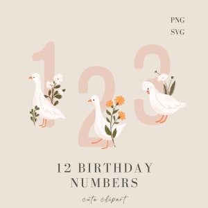 Cute Goose Numbers 1-12 , Birthday Numbers SVG, Goose Clipart, Goose SVG, Birthday Numbers Clipart, Cute Geese with Numbers SVG, Floral svg