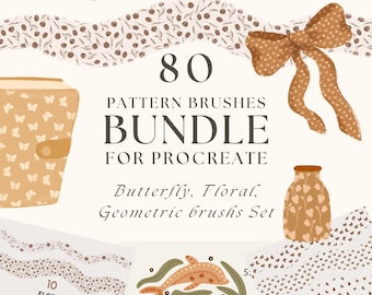 Procreate Pattern Brush Bundle: Floral, Geometric, Butterfly Border, Stamp Brushes Set Digital Drawing Tools