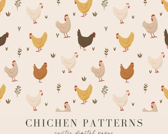Chicken Seamless Pattern SVG, Animals Patterns, Sublimation for Fabric (PNG, JPEG, Digital Download)