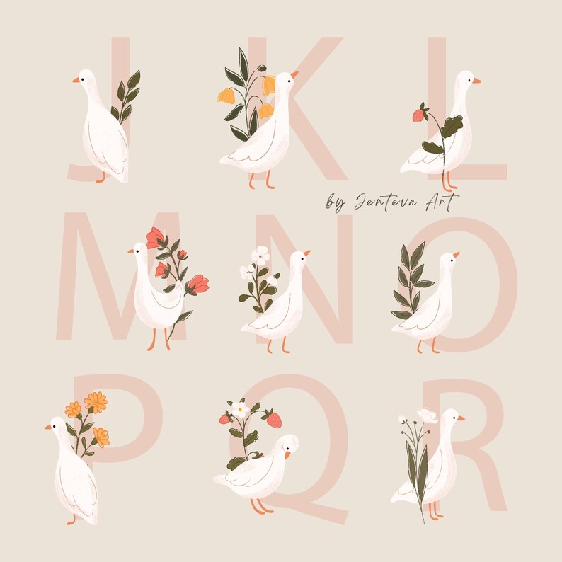 Goose Alphabet Clipart: Floral Animal Letters (SVG, PNG) - Etsy