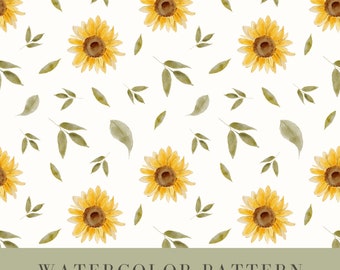 Watercolor Sunflower Seamless Pattern: Floral Fabric Design (PNG)