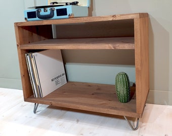 SPRINGSTEEN // Industrial Rustic style Sustainable Record/Vinyl storage unit with amp shelf