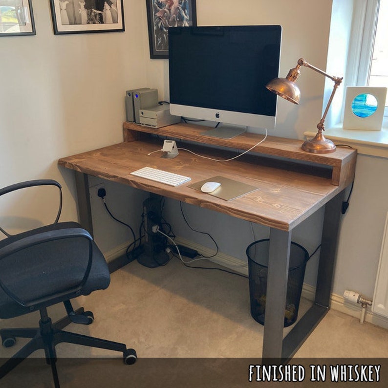 Industrial Solid Wood Desk with Monitor Shelf/Riser zdjęcie 2