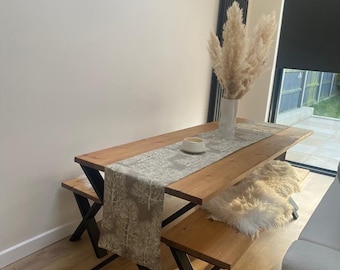 FAST delivery Sustainable Solid Wood Dining Room Table - Indoor Table - Steel Frame Legs Chunky Modern Farmhouse