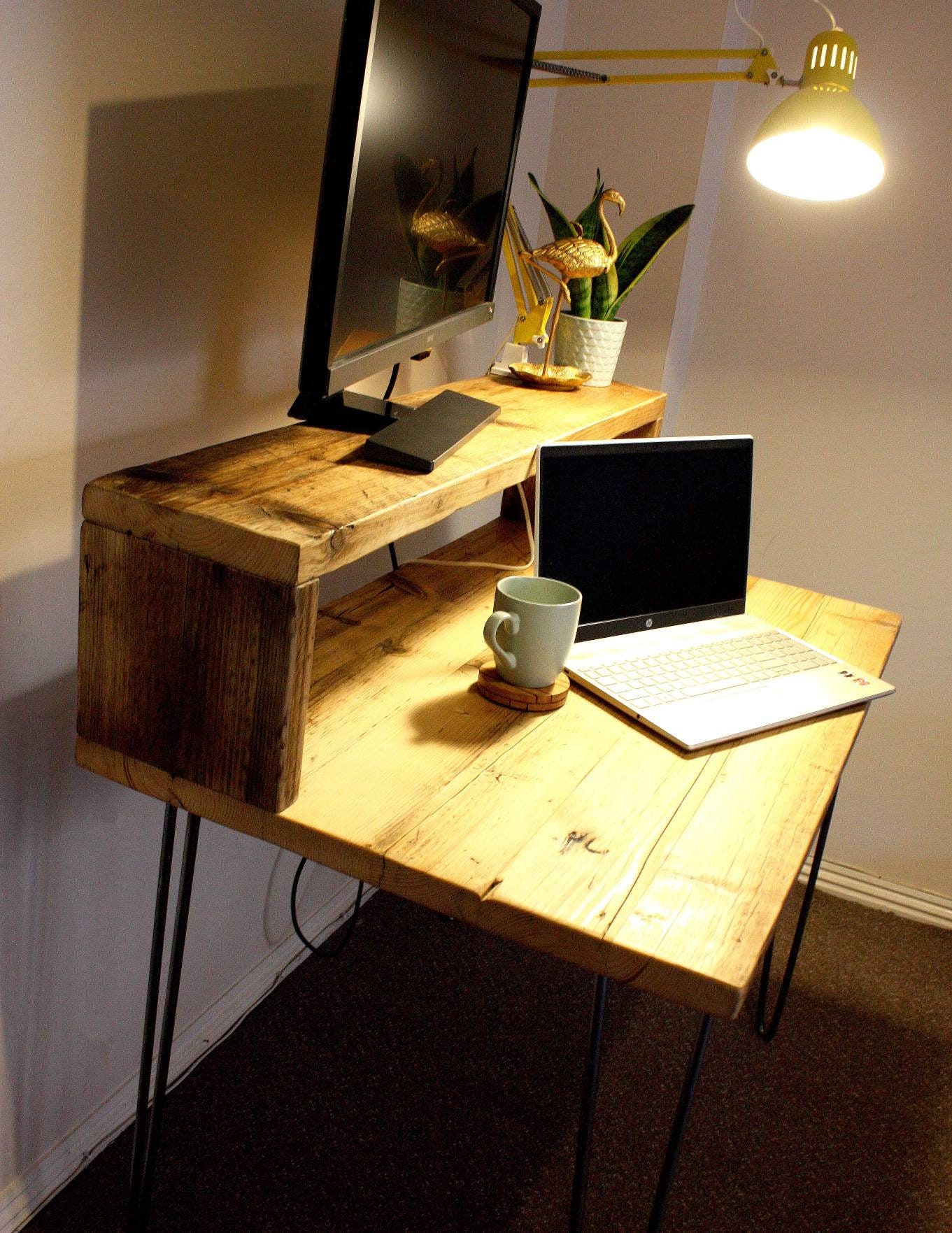 Sustainable Home Office Desk With Built in Monitor Riser Etsy