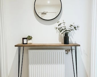 Rustic Hallway / Narrow Entryway Console Table with Steel 3 ROD Hairpin Legs -Modern Entryway Table UK - Fast delivery / Lovely gift