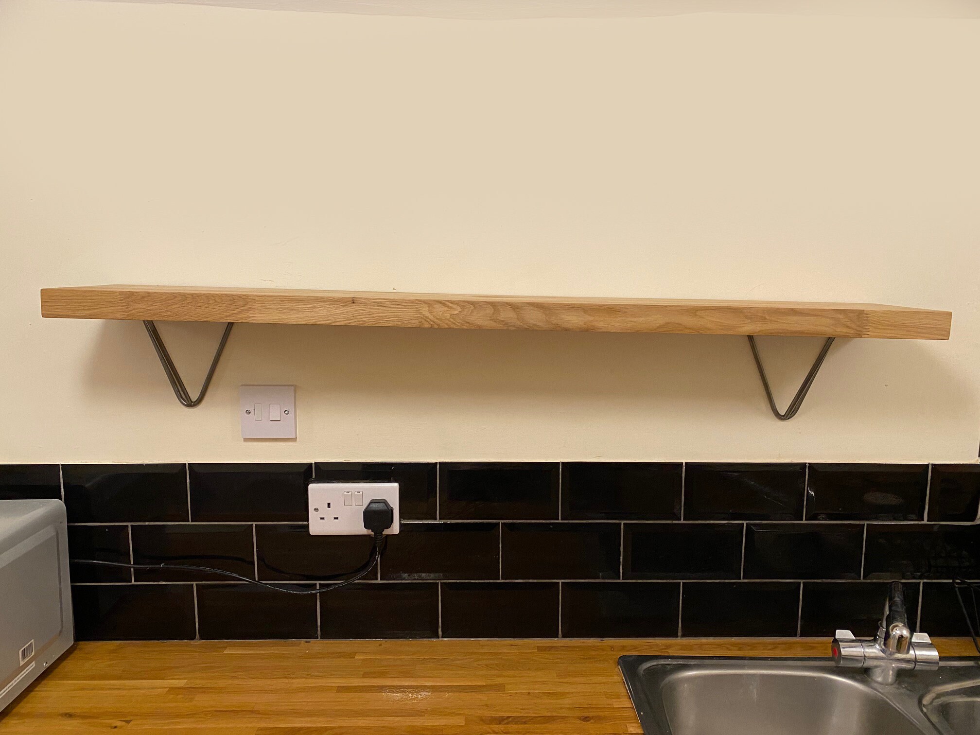 Modern style solid oak shelf with hair pin raw steel brackets Etsy